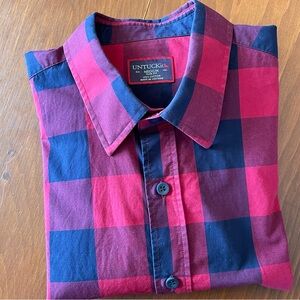 Untuckit Button Up Buffalo Red Plaid Cotton Longsleeve Shirt Mens Size Medium
